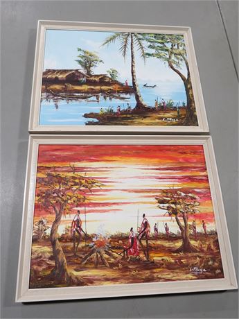 Signed Scenic African Oil Paintings